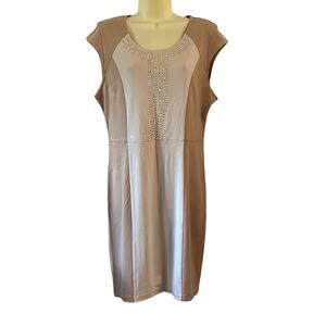 Ambar Beige & Tan Studded Knit Dress NWT Bodycon Woman Size Large Cap Sleeve